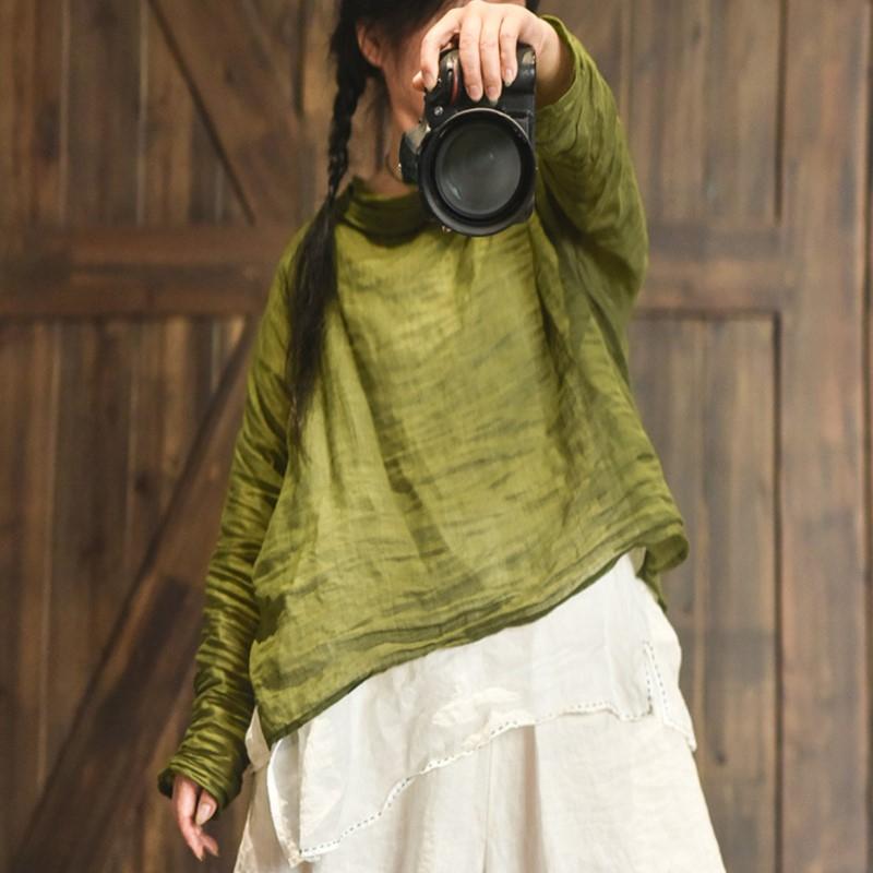 Johnature Dame Genser T-skjorter Langermet Ensfarget Vår T-skjorter Vår Dame Casual Løse T-skjorter