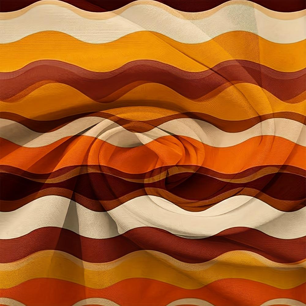 Retro Orange Brown Wavy Stripe Curtains Set of 2 Rod Pocket Semi Sheer for Living Room Bedroom Decor