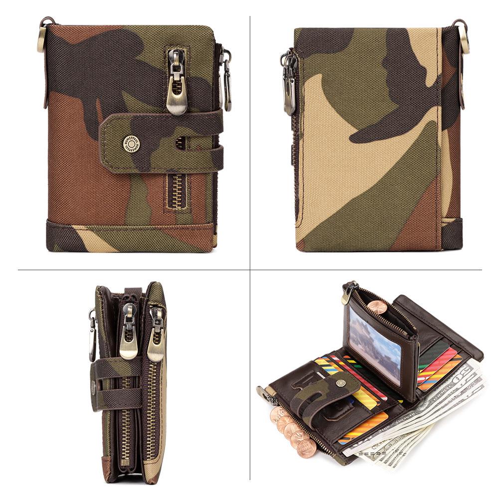 HUMERPAUL Men cowhide wallet Oxford cloth RFID anti-theft credit card bag coin purse with chain wallet with photo window
