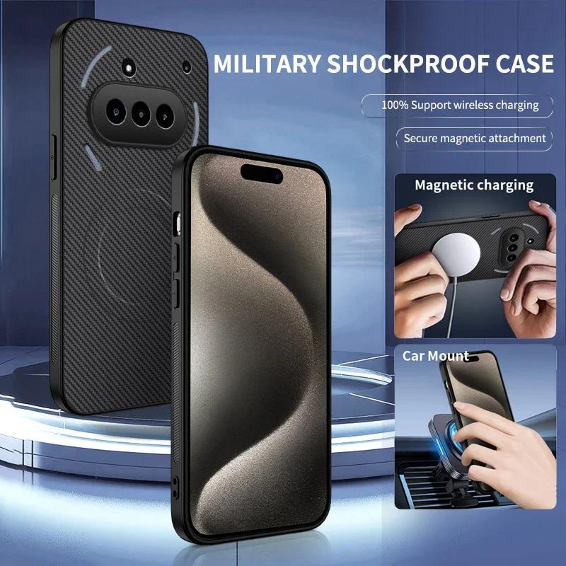 Magnet Silicone Case For Nothing Phone 3A Pro Wireless Charging Carbon Fiber PU Leather Texture Anti-Drop Soft Cover Phone Cases