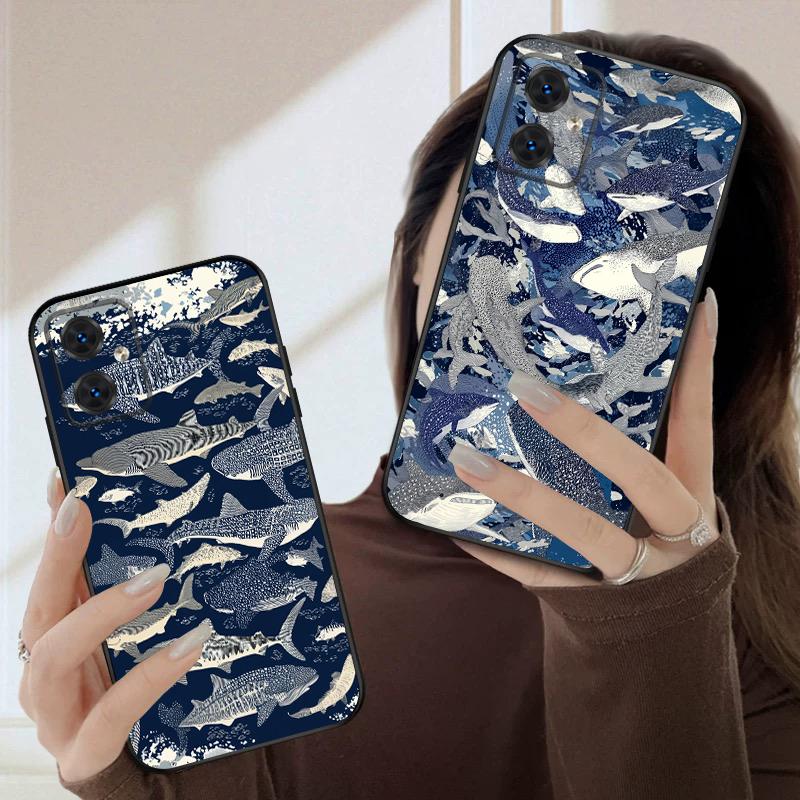 Cartoon Blue Shark For Moto Edge 40 50 Neo 5G E 14 15 G04 G05 4G G24 G34 G35 G54 POWER G55 G75 G84 85 silicone soft phone case