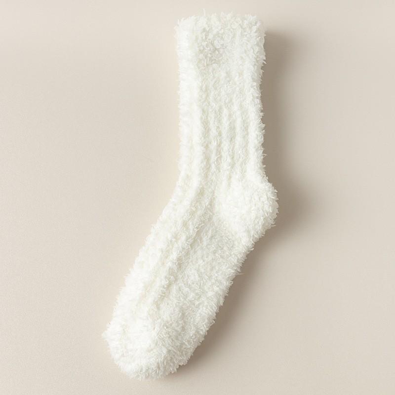 Coral Fleece Socks Solid Color Medium Tube Socks Season Fleece Thickened Warm Furry Home Floor Sleeping Socks