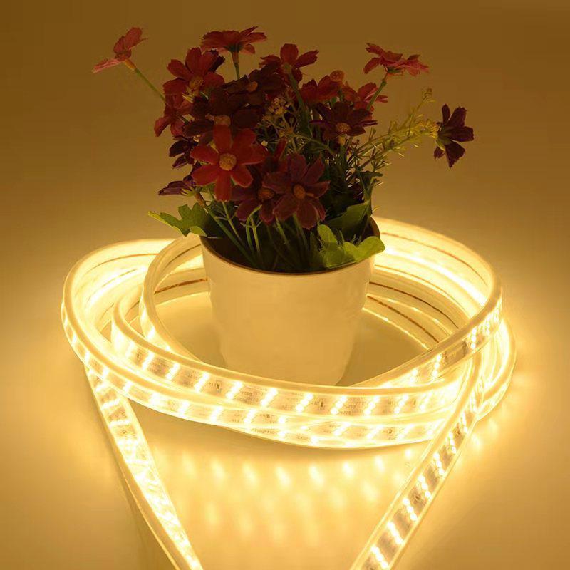 Waterproof 220V LED Strip Lights: Tri-Color, Self-Adhesive, Extra Bright for Living Room, Ceiling Trough, and Outdoor Use