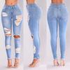 Women Slim Plus Size Ripped Hole Gradient Long Jeans Denim Regular Pants