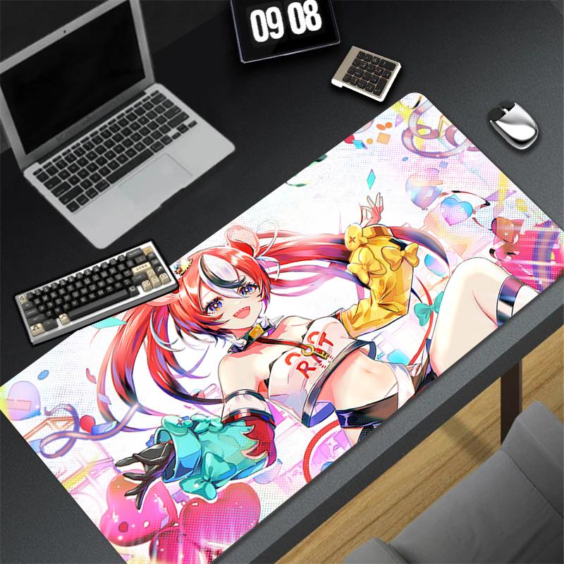 Gaming Mouse Pad Large Desk Mat Antislip Stitched Edges Cute Anime Girl Colorful Cartoon Print Waterproof Mat for Home