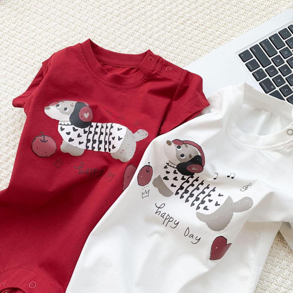 Baby- und Kleinkind Cartoon-Print Kurzarm-Strampler und T-Shirt Set mit Modischen Baby-Shorts - Sommer-Trend