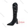 Fashion Boots for Woman Pointed Pleated Thigh High Boots Women Autumn Winter Chunky Heeled Shoes Solid Sexy Stacked Long Knee High Boots
