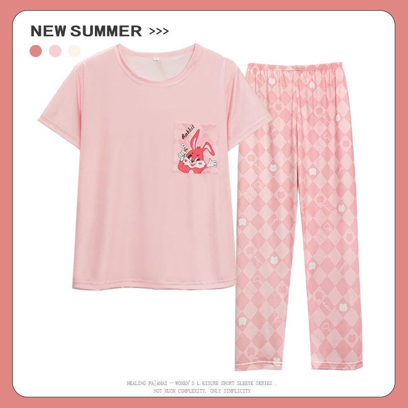 Women's Pajamas Summer Short-sleeved Trousers New Plus Size Sweet Age-reducing Women's Loungewear Thin Suit