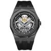 Men's Large Quartz Watch Black Warrior 12-Sided Case Hollowed-Out Face Silicone Strap Crafted with Precision Quartz Movement