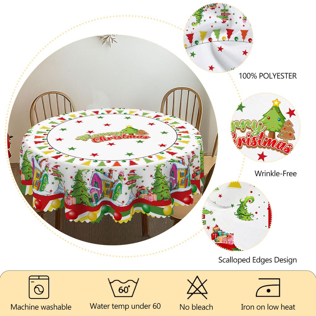 1 Piece Christmas Round And Rectangular Tablecloth, Whoville Style, Various Sizes, Huvel Carnival Celebration Lantern Print Pattern Tablecloth, Christ