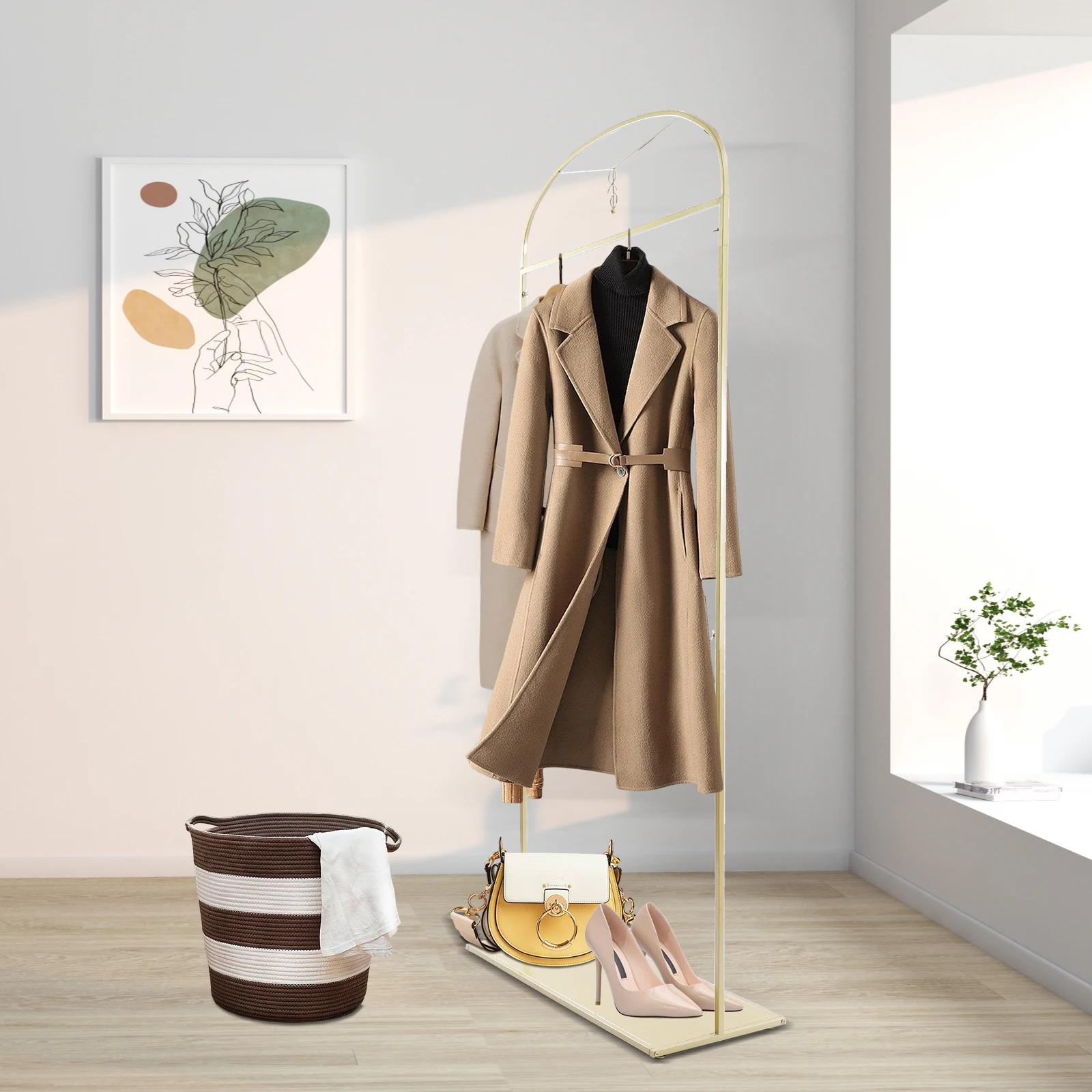 

Stylish Gold Garment Rack with Arched Shelf - Steel Construction, Holds 44lbs, Adjustable Feet, Easy Assembly for Closet Storage золотой