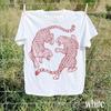 Vintage Leopard Fighting Graphic Tee, Wild Big Cat Engraved Style Shirt, Retro