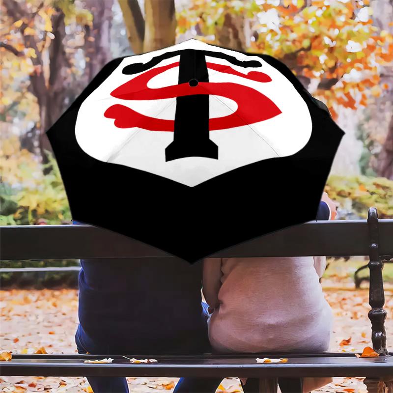 1 PC Automatic Folding Umbrella - Stade Toulousain Pattern Portable Foldable Design With 8 Ribs Christmas Birthday Gifts