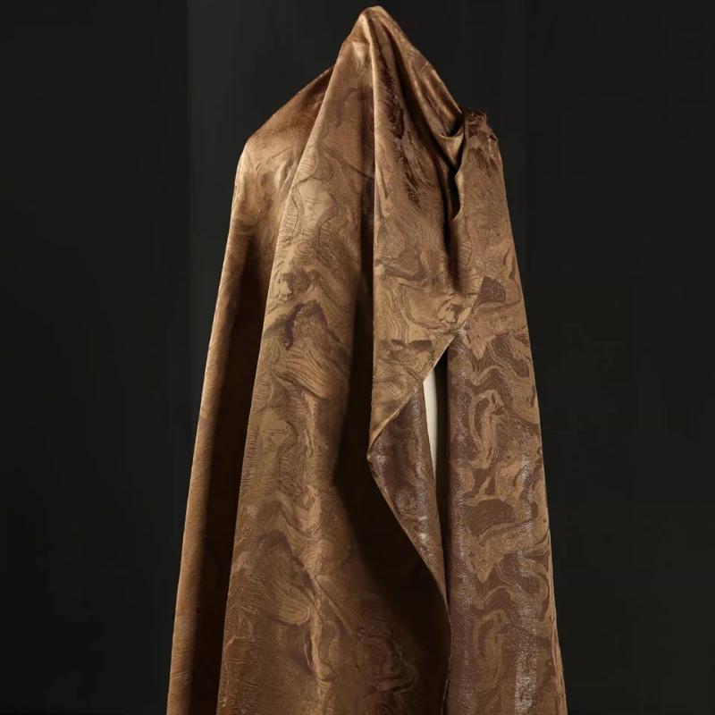 Texture Jacquard Retro Chinese Vest Coat Horse Skirt Clothing Gold Coffee Color Cloud Around Green Mountain Designer Fabric