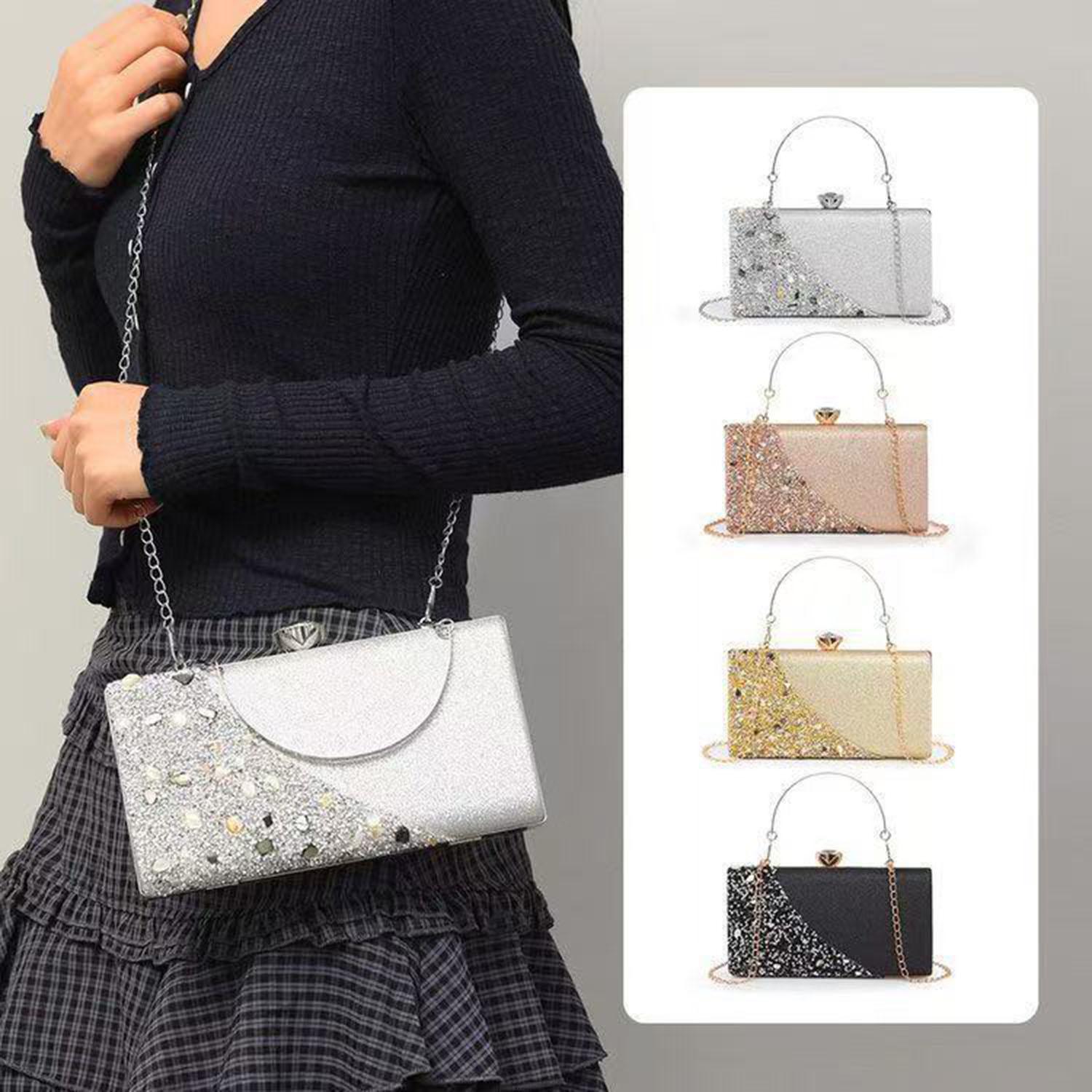 

Women s Inlaid rhinestone dinner bag high-end texture evening dress handbag chain strap shoulder bag срібний
