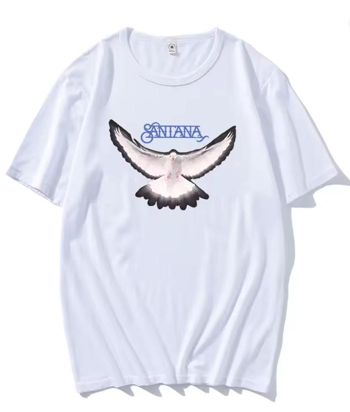 Carlos Santana Loose Dove Logo Tee Cotton Short Sleeve Casual Male Tshirt Fashion Unisex Streetwear Graphic Printing Tshirts