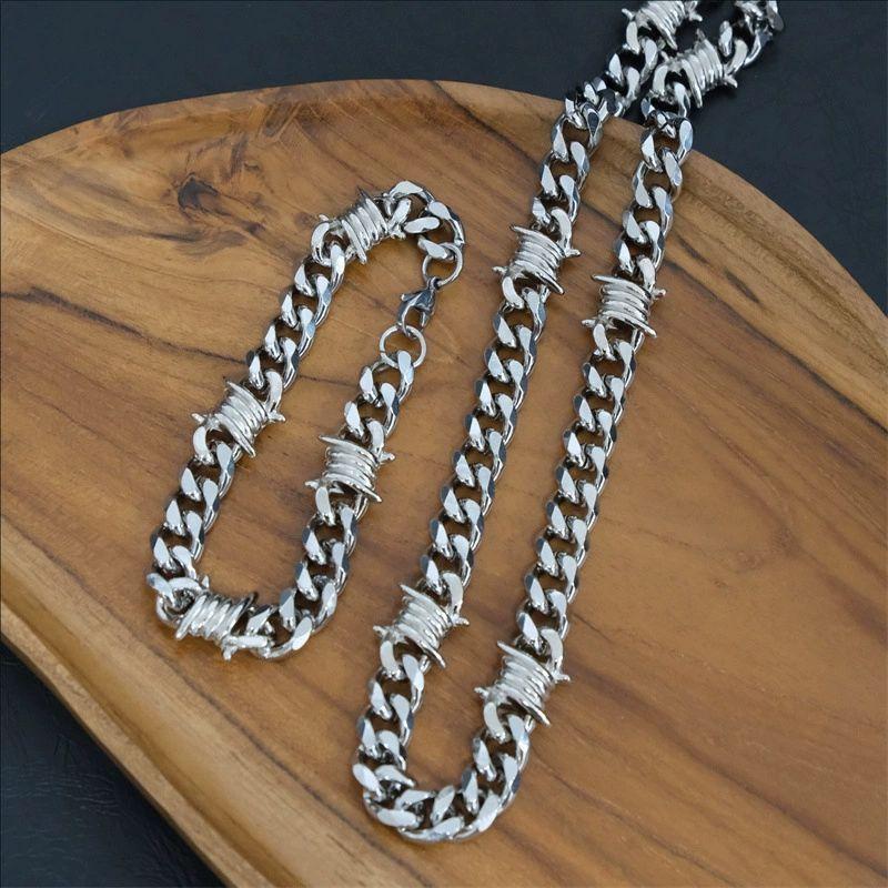 Fashion Cast Cuban Chain Male Thin Stainless Steel Bracelet and Necklace Polished Chain Four Sides Cut Boyfriend Gift