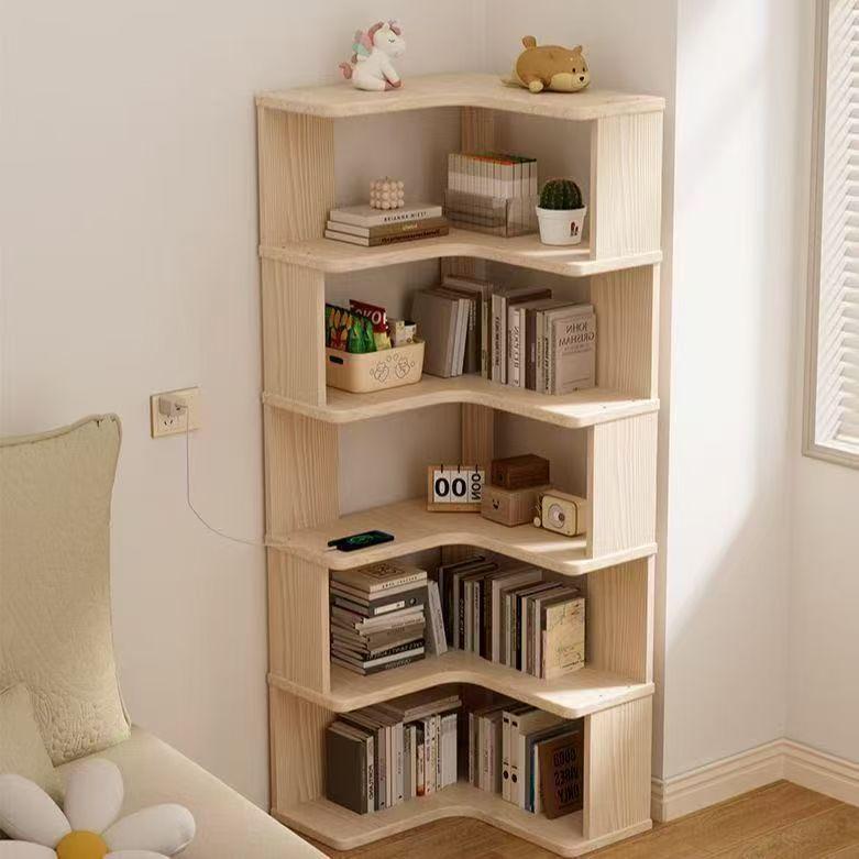 Solid Wood Corner Bookshelf - Floor-Standing Right Angle Storage Rack