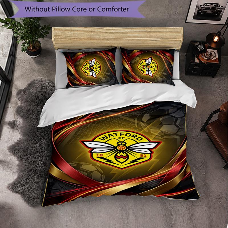 Watford Football 3 Piece Bedding Set Soft Duvet Cover Set with Pillowcases Printed Bedroom Decor Set for Home