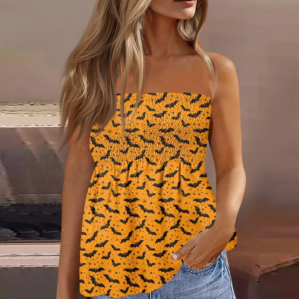 Tube Tops For Women,Cute Sexy Off Shoulder  Print Sleeveless T-Shirt