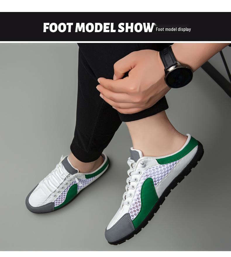 Heren Plus Size Mesh Instap Half-Slippers, Ademende Luie Schoenen, Zomer 2025