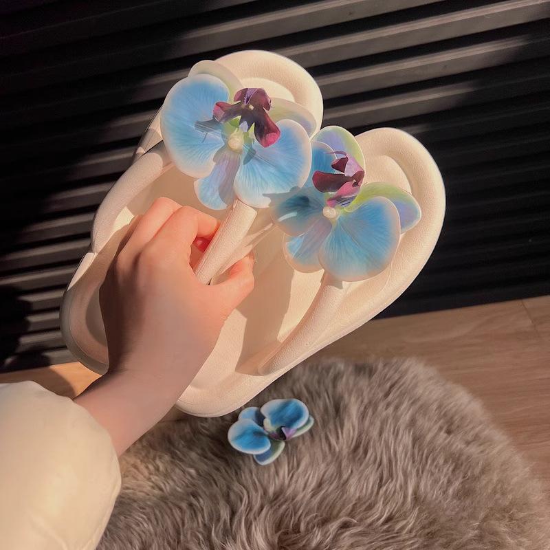 Butterfly Orchid Flip Flops Women s New Summer Non Slip Flat Bottomed Fashionable Beach Beach Sandals 36-37 синий