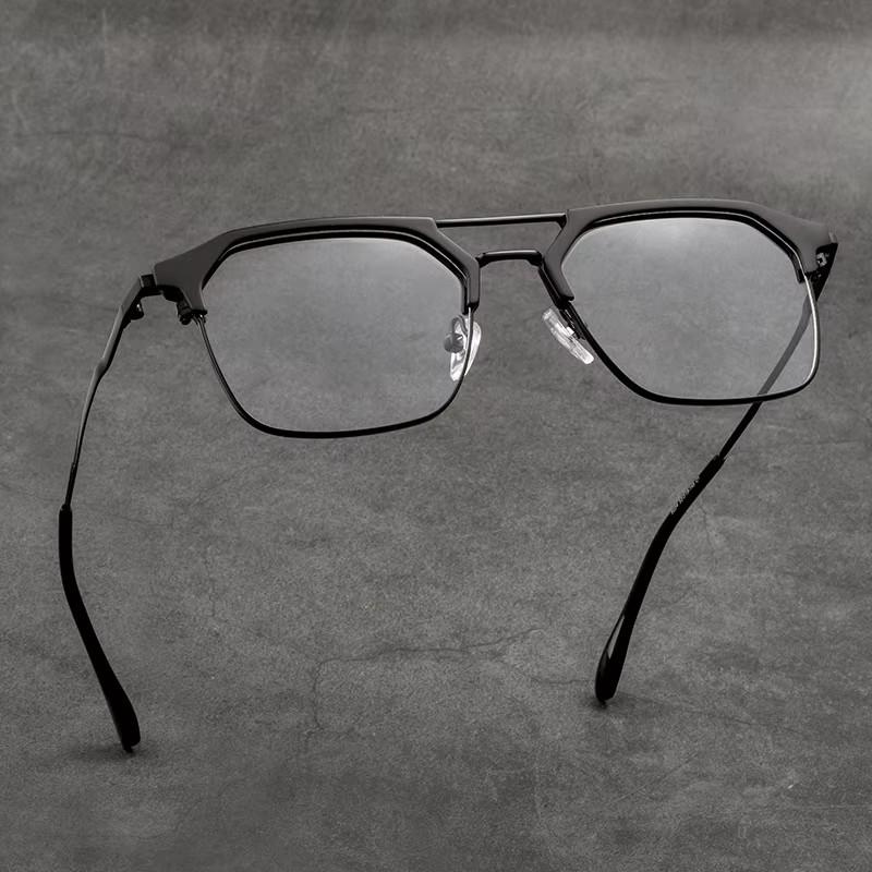 Non-polarized Men Square Half Frame Photochromic Glasses Double Beam Frame Shades Sunglasses Unisex Outdoor Color Changing Eyewear