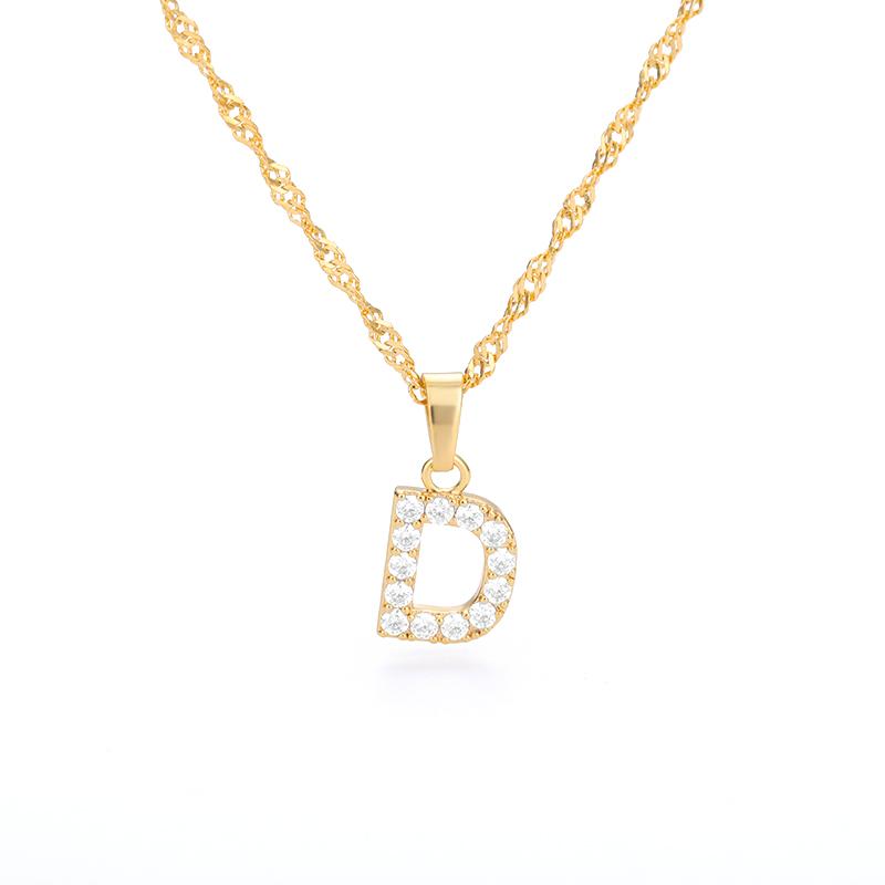 Cubic Zirconia Initial Letter Pendant Necklaces For Women Stainless Steel Gold Color Chain Alphabet Chokers Jewelry Accessories