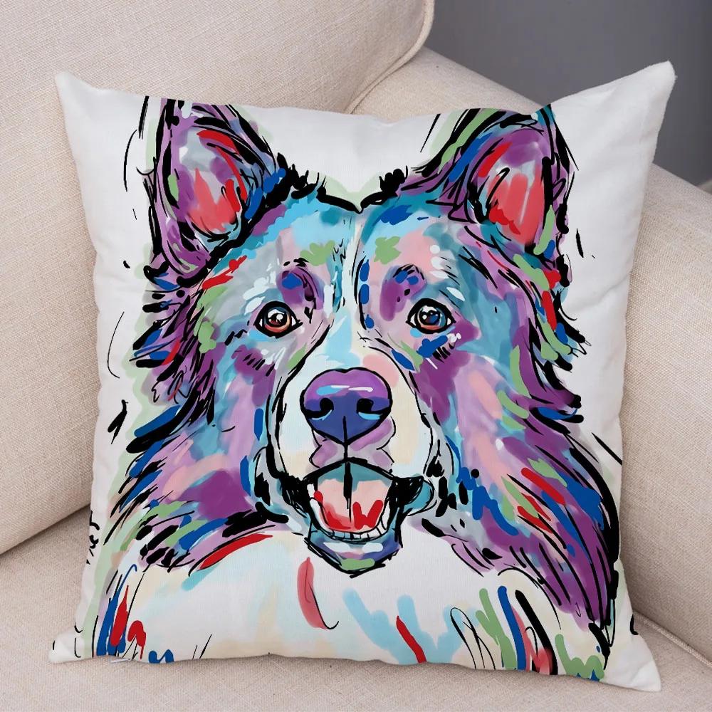Style Cute Watercolor Pet Dog Pillow Case Decor Cartoon Animal Pillowcase Soft Plush Cushion Cover for Car Sofa Home xcm