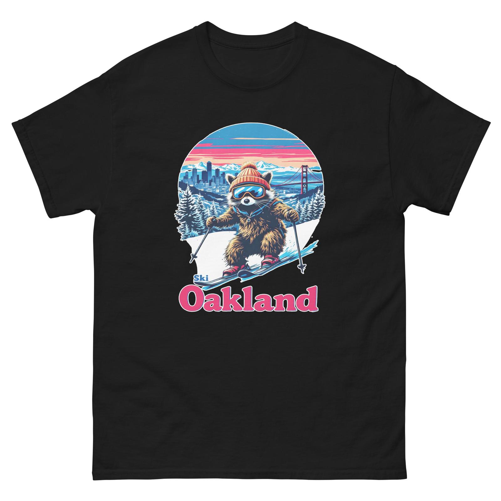 Ski Oakland Raccoon Skiing Skier Animal T-Shirt M