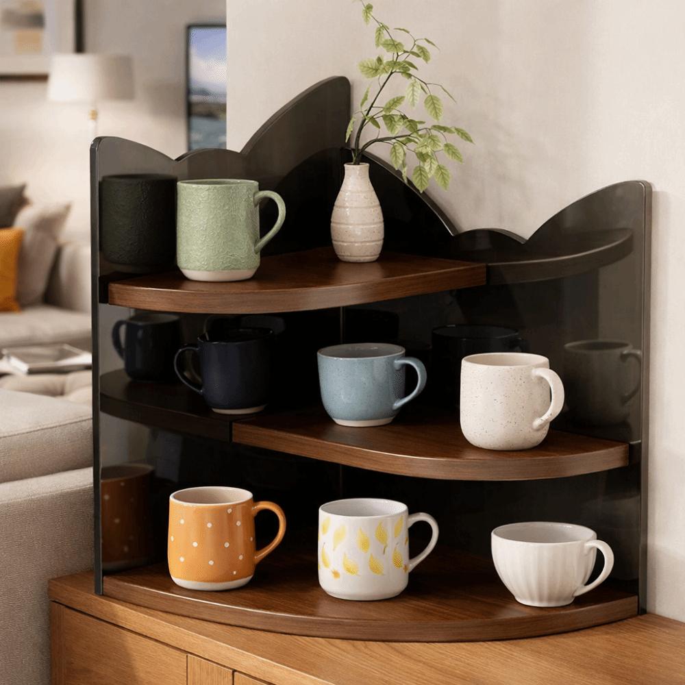 Wooden Table Corner Display Shelf Acrylic Cup Storage Rack Practical Mug Organizer  Office
