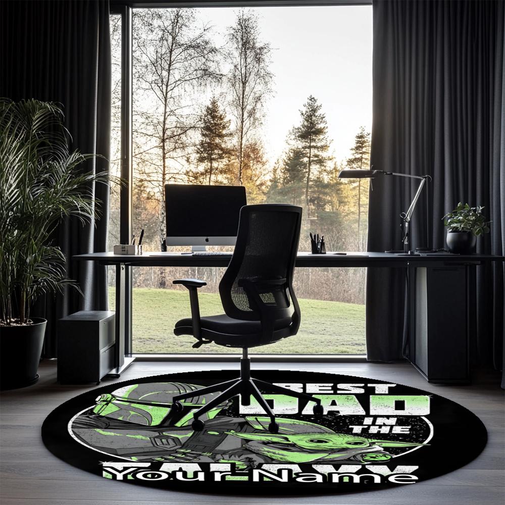 Custom Name The Mandalorian Printed Round Rug Carpet Chair Rug Area Rug Entryway Doormats,for Office Chair Living Room Bedroom Kitchen Room.