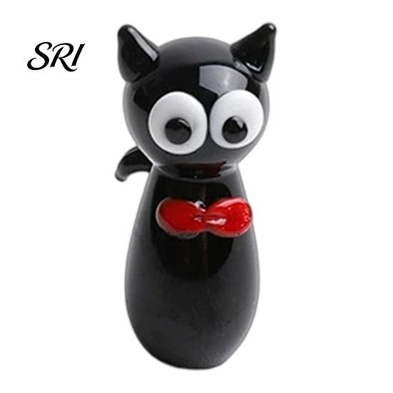 Glass Mini Black Cat Miniature Tiny Colored Ornament Cute Animals Kitty Figurine for Desktop Bookshelf Fairy Garden Micro Landscape Decor Animal Party