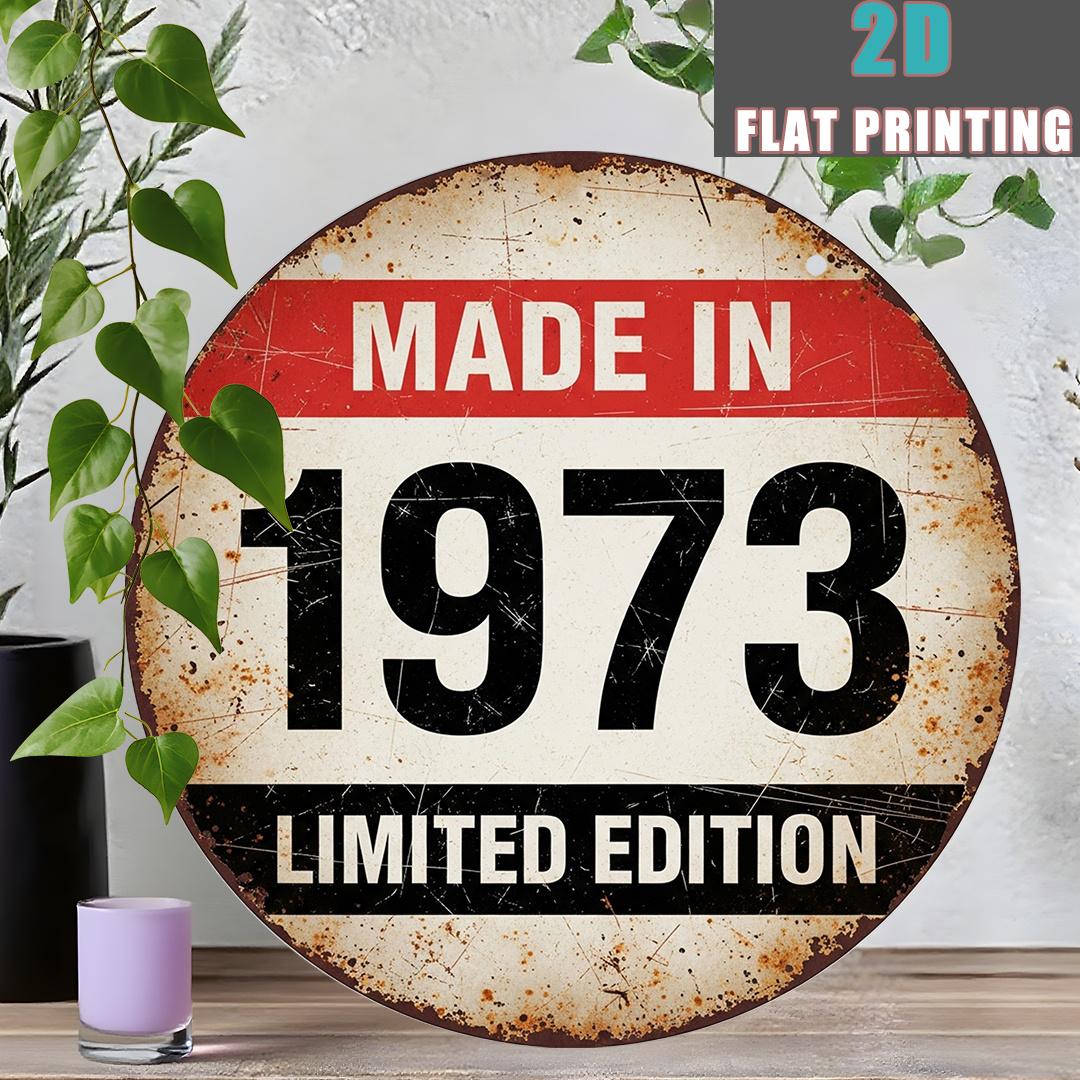 

D Flat pc Vintage Metal Wall Art x Aluminum Sign with Red White Striped Background MADE IN Text Rustic 20x20cm(8x8inch)