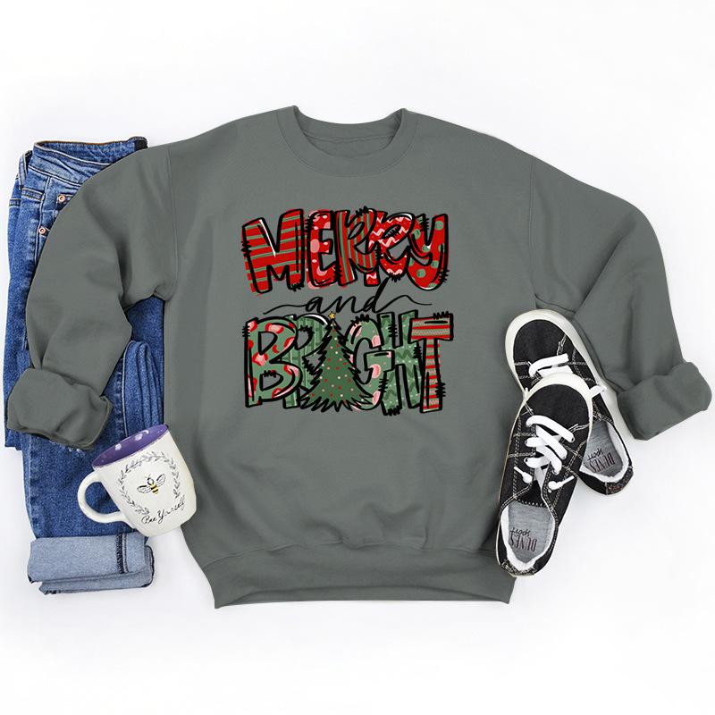 Christmas Merry And Bright Print Sweatshirts For Women