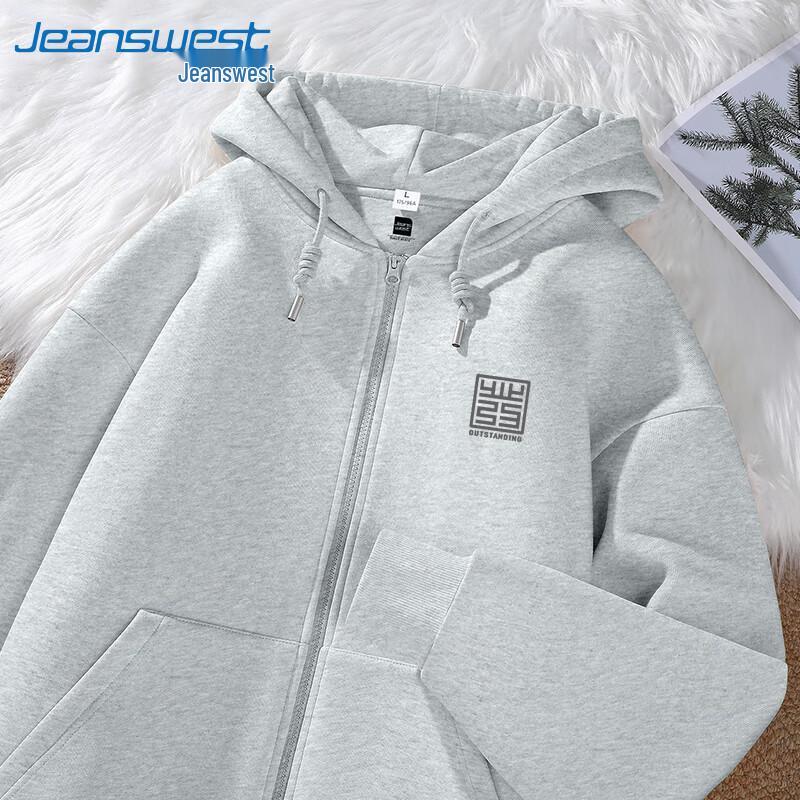 Jeanswest Herren Schwergewicht Baumwolle Kapuzen-Cardigan Sweatshirt mit Grauem Etikett