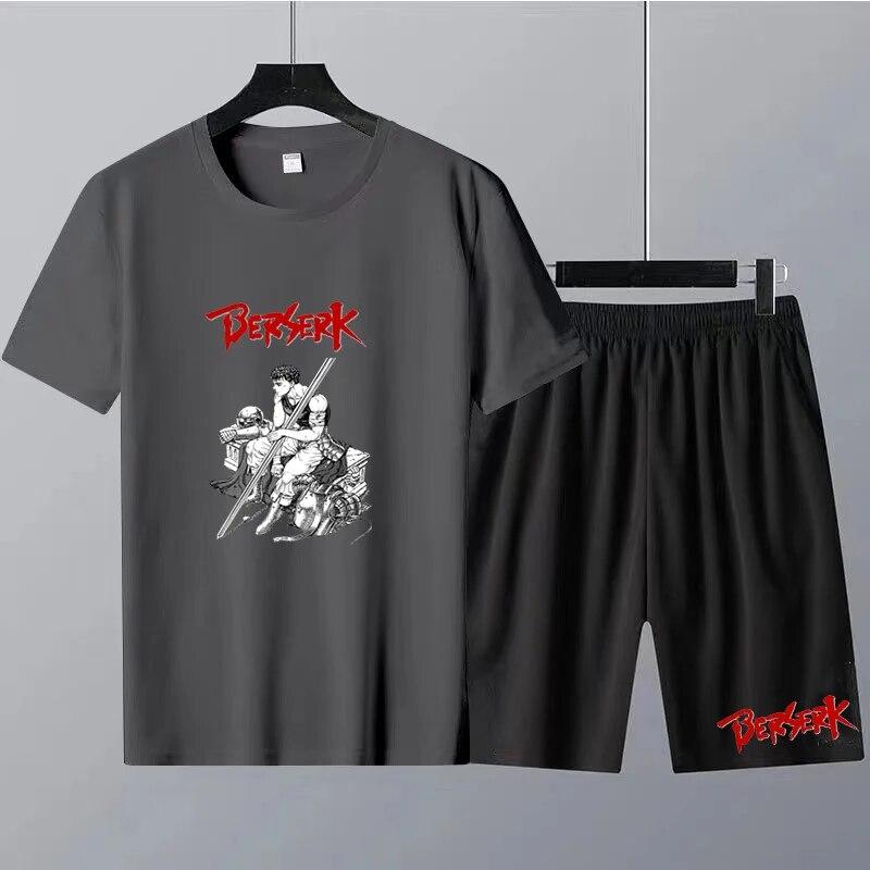 Japanese Anime Berserk Print Men's Round Neck T-shirt Sets Summer T-Shirt Shorts 2pcs Set Oversized Tracksuit Casual Men Clothes