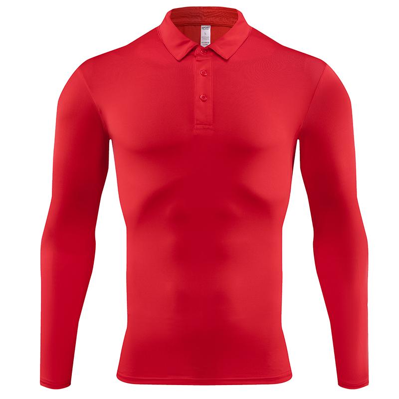 

Спортивная футболка с длинным рукавом, рубашка-поло для мужчин, на весну, быстросохнущая, дышащая, высокая эластичность, спортивная одежда, рубашка-поло с плотно прилегающим воротником XS красный
