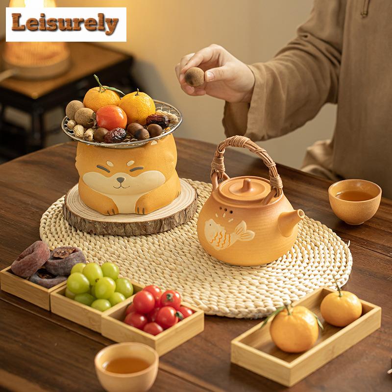 Cute Shiba Inu Charcoal Stove Tea Pot Set For Household Japanese Dry Burnable Ceramic Pot Electric Carbon Kettle Roast Furnace