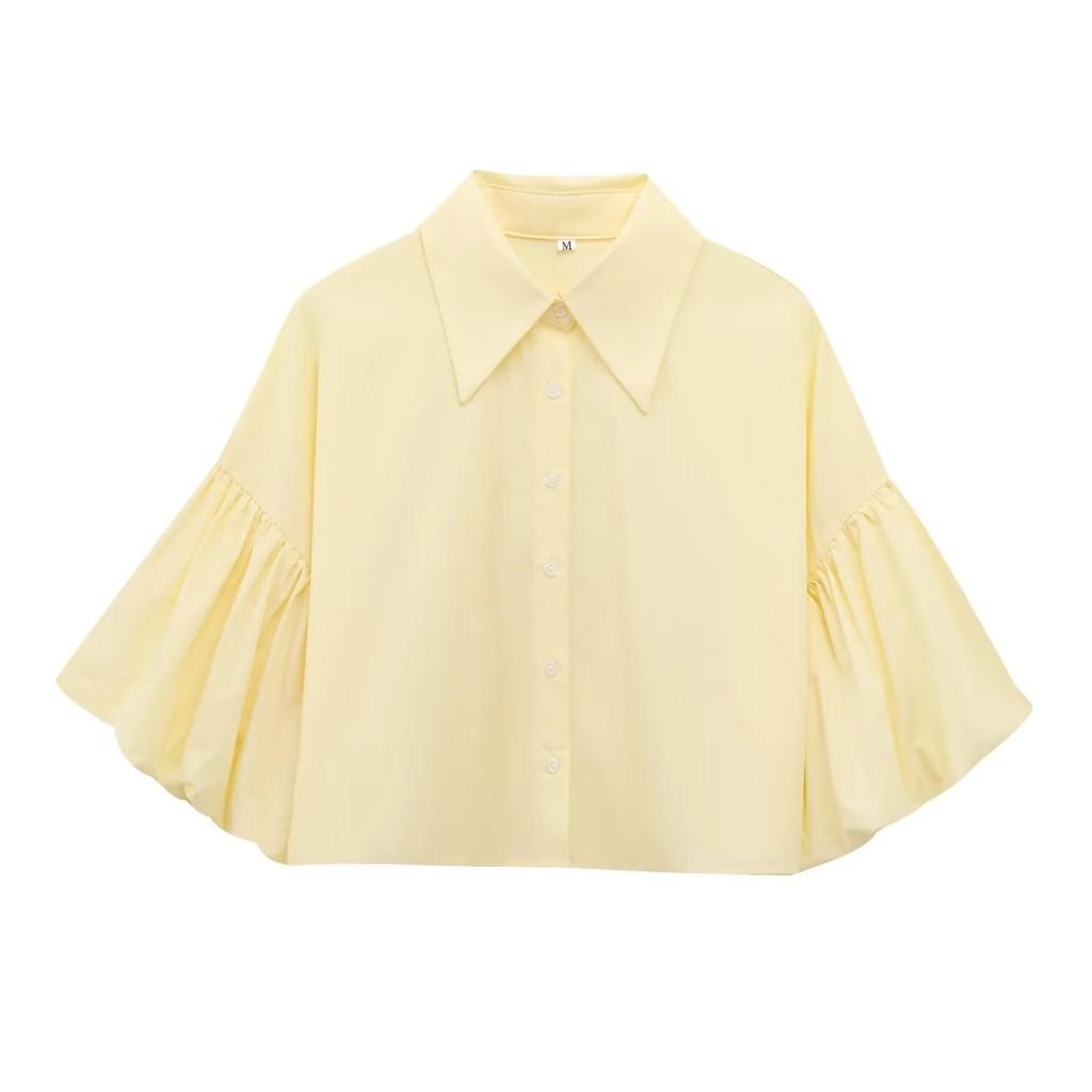 Classic Polyester Blouse With Bubble Sleeves For Women Spring Fashion