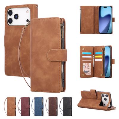 Zipper Cards Solt Wallet Leather Case for IPhone Air 17 16 15 14 13 12 11 Pro Max XS XR 16E 8 Plus SE Wallet Bag Kickstand Cover