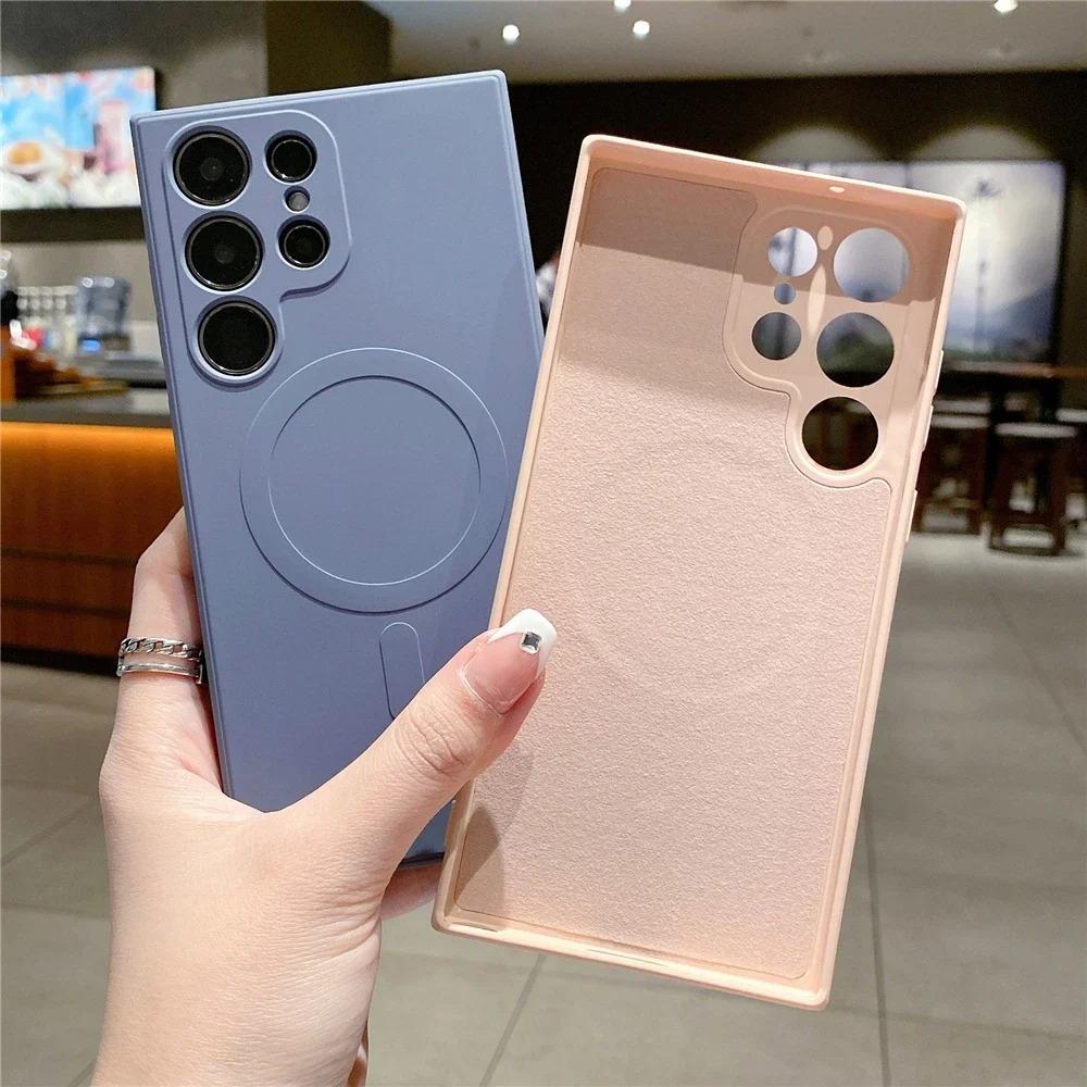 Liquid Silicone Original Magnetic Case for Samsung S25 S24 Ultra S23 FE S22 S21 Plus A16 A36 A56 A06 A15 A35 A55 Phone Cover