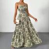 European and American Bohemian Style Women's Backless Super Long Suspender Dress, Elegant Summer Flowers