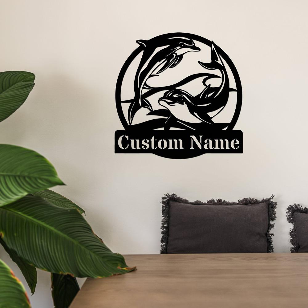 Personalizable Dolphin Metal Wall Sign, Custom Home Garden Decor, Outdoor Party Holiday Gift