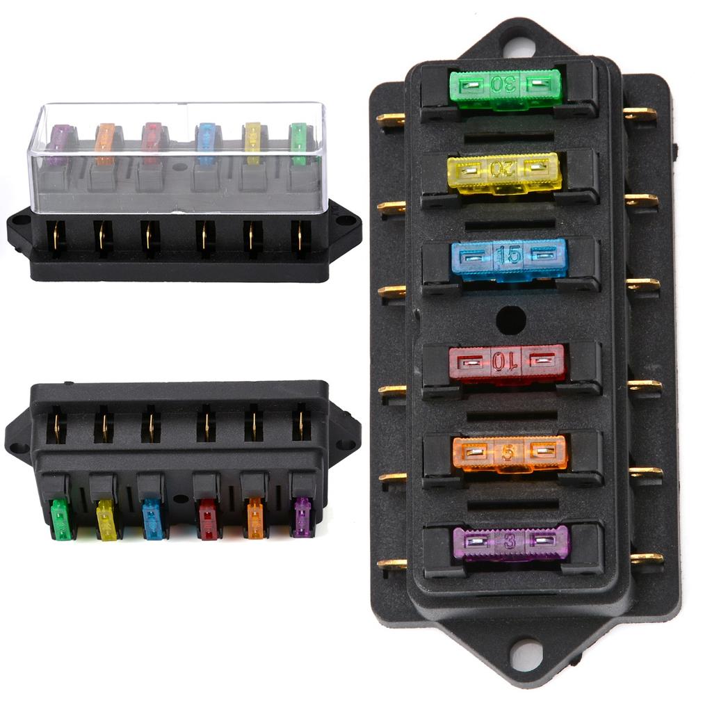 New 12V/24V DC 6 Way Circuit Standard ATO Blade Fuse Box Block Holder with 6 Fuses for Car Boat