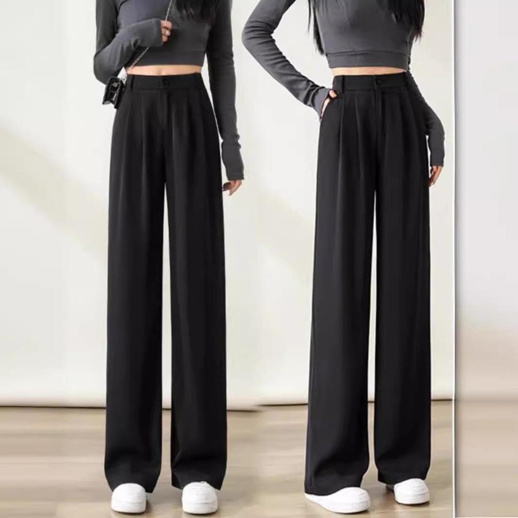 Spring/Summer 2026 Black Wide-Leg High-Waist Slimming Pants - New Fashion Casual Style