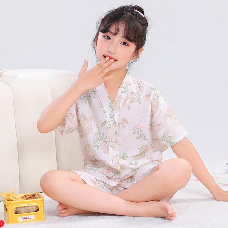 Kids' Thin Cotton Silk Summer Pajamas Set for Boys & Girls - Home Wear for Middle & Older Children