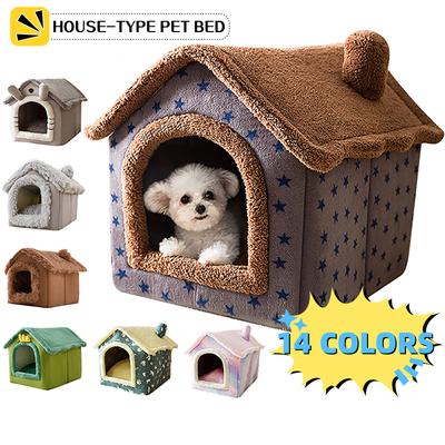 Cama Plegable para Gatos Casa para Perros Mascotas Invierno Villa para Gatos Perrera para Dormir Nido Cálido Removible Tiendas de Campaña Enclosed Cueva Sofá Suministros para Mascotas