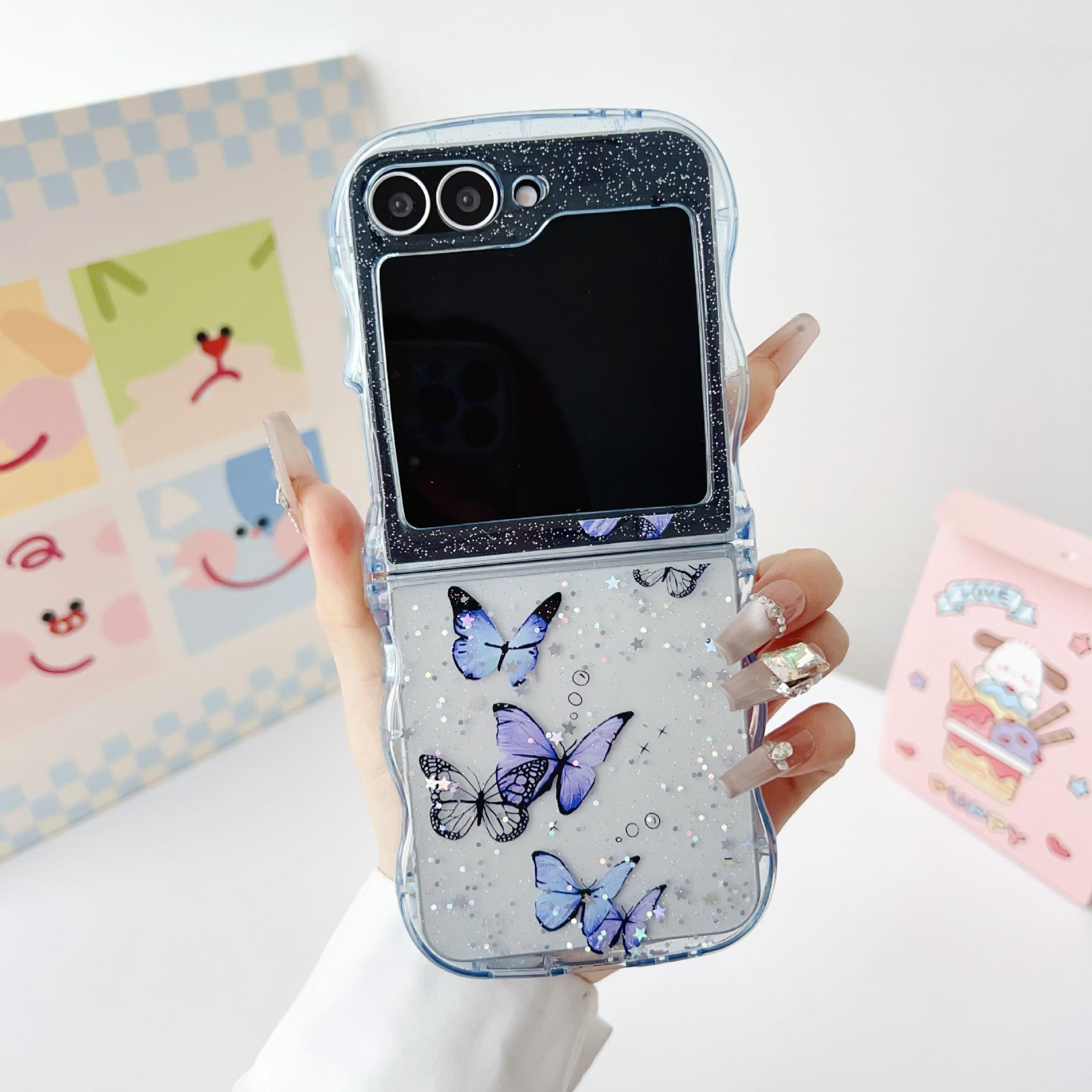 

Клейкий чехол для мобильного телефона Samsung Folding ZFLIP6 с блестящей пудрой и волнистым узором для Zflip5, складной, противоударный Z Flip3