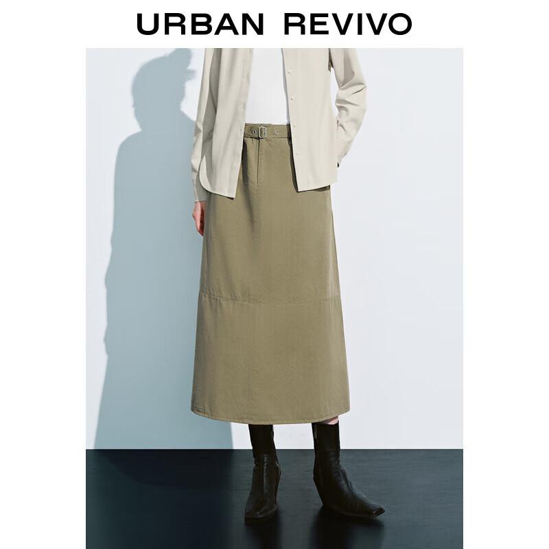 UR 2024 Winter High-Waisted A-Line Midi Skirt with Belt XS